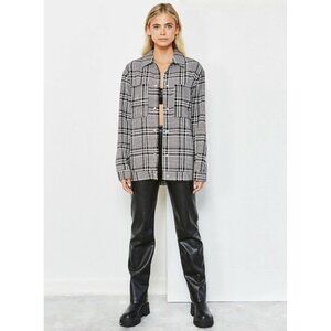 NWT 4th Reckless Women's Tall Oversized Shacket In Mono Plaid - XS